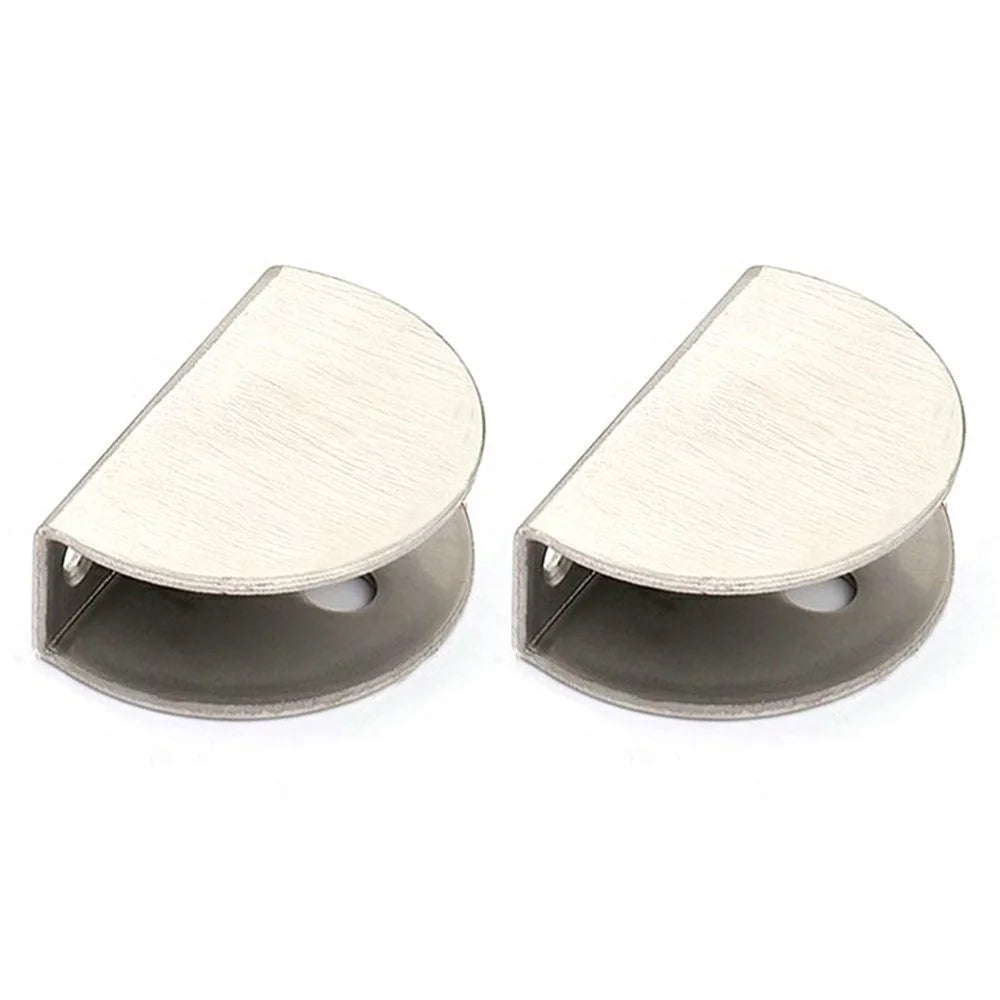 2Pcs 304 Stainless Steel Glass Clamp for 10-12mm Thickness Glass Shelf Bracket Semi-Circular Clamp - 1