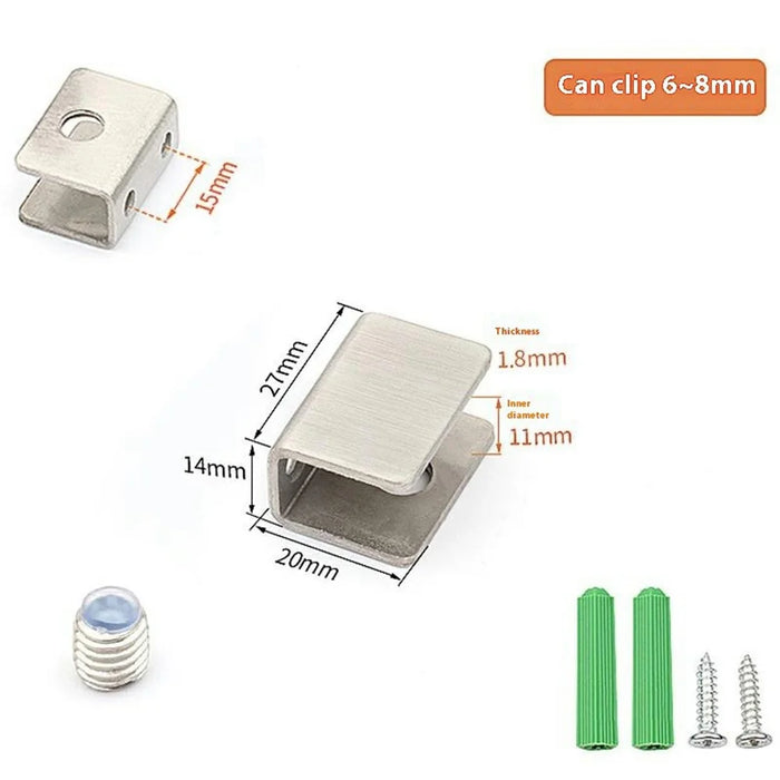 2Pcs 304 Stainless Steel Glass Clamp for 6-8mm Thickness Square Glass Clips Shelf Bracket - 5