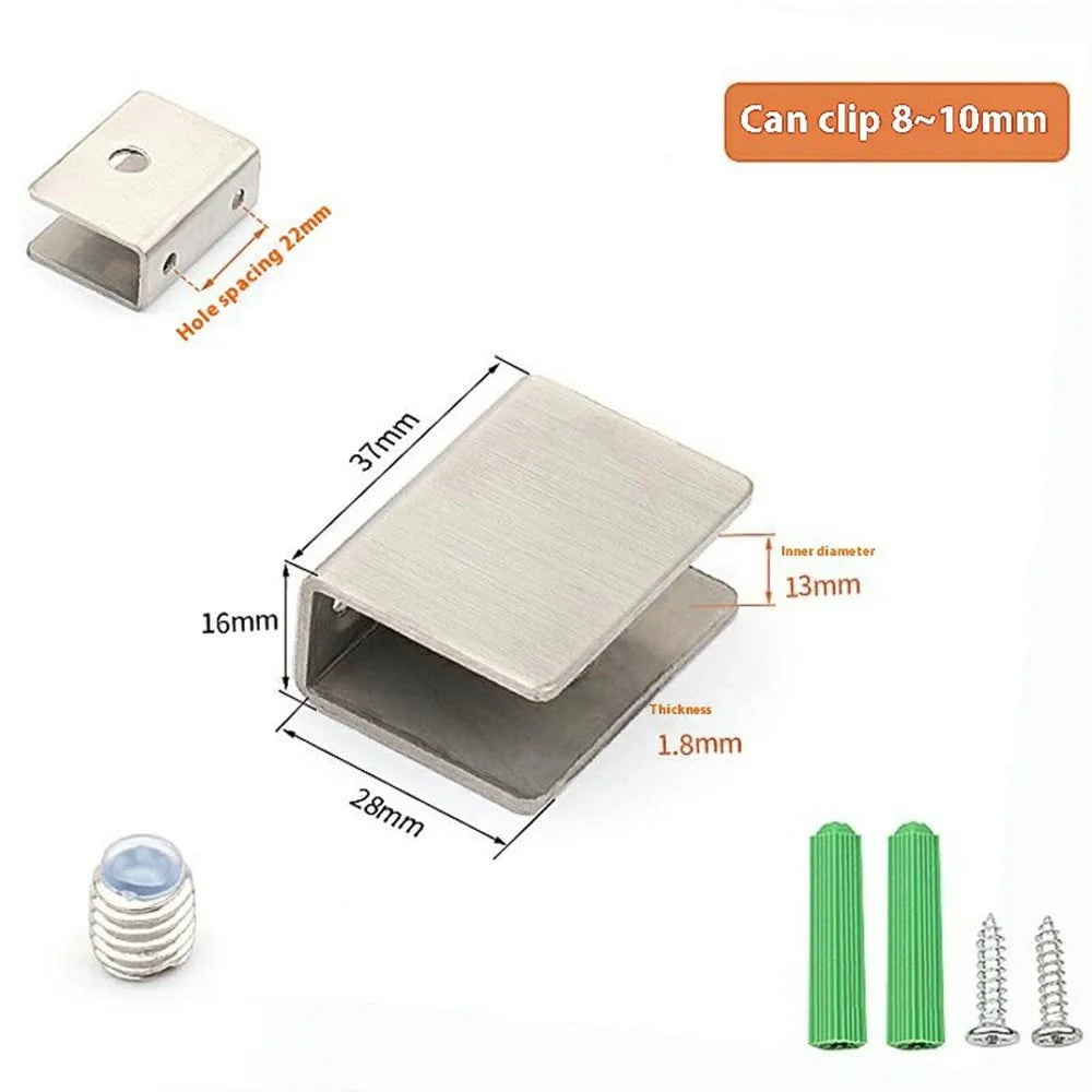 2Pcs 304 Stainless Steel Glass Clamp for 8-10mm Thickness Square Glass Clips Shelf Bracket - 5