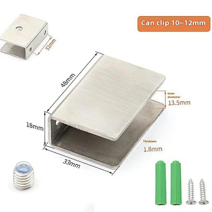 2Pcs Glass Bracket for 10-12mm Thickness Glass Clips 304 Stainless Steel Glass Clamp Square Shelf Bracket - 5