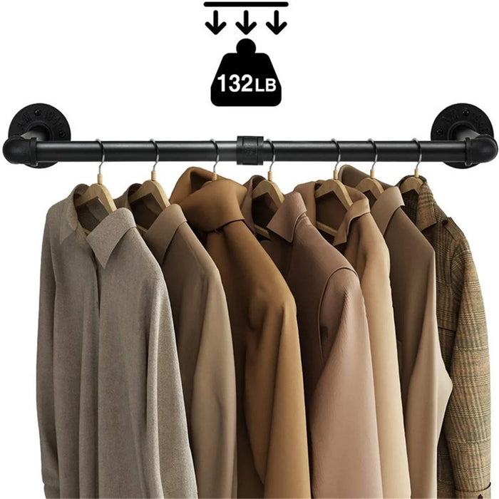 92.5x26.5cm Iron Pipe Clothes Rack Wall Mounted Heavy Duty Garment Hanging Bar Laundry Room Hanging Rod - 4