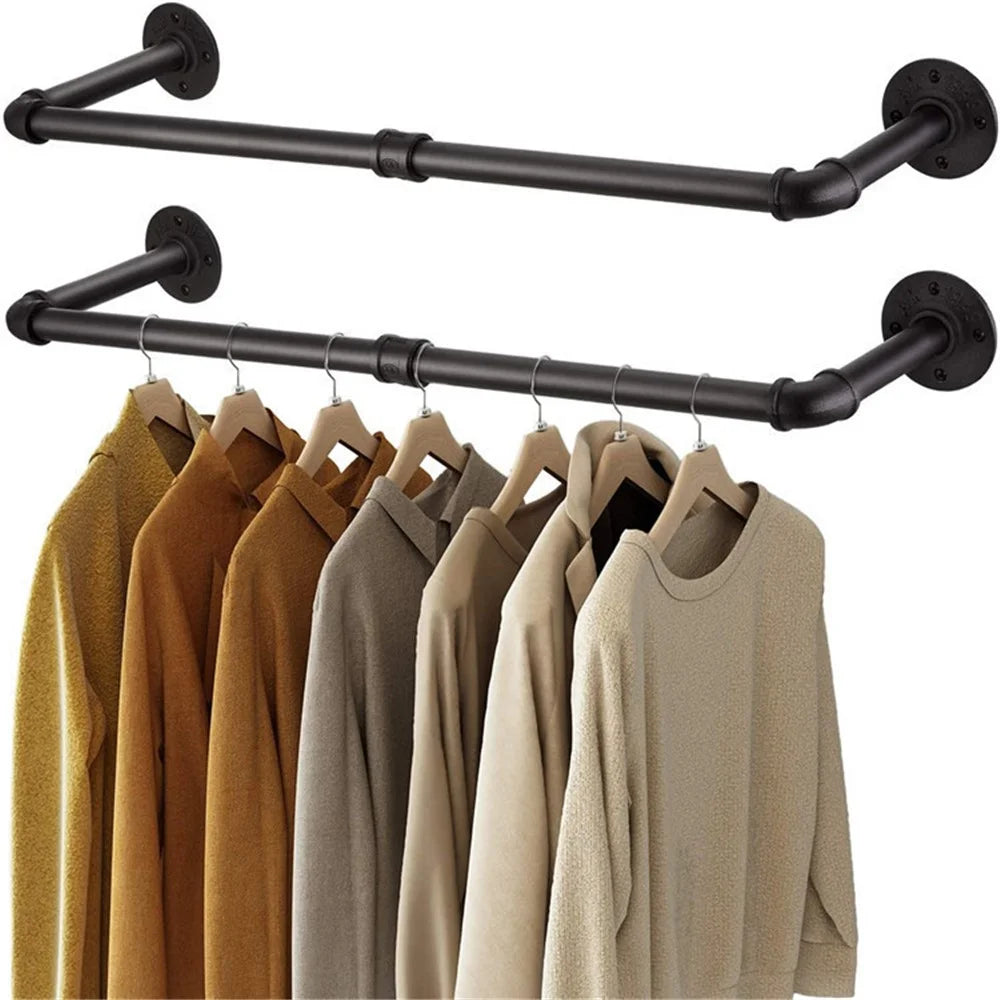 106x25cm Iron Pipe Clothes Rack Wall Mounted Heavy Duty Garment Hanging Bar Laundry Room Hanging Rod - 2