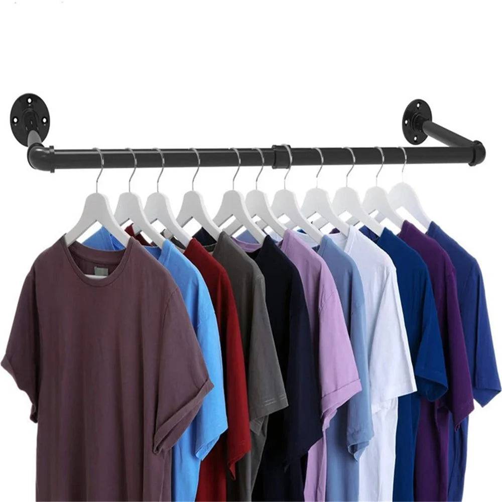 106x25cm Iron Pipe Clothes Rack Wall Mounted Heavy Duty Garment Hanging Bar Laundry Room Hanging Rod - 3