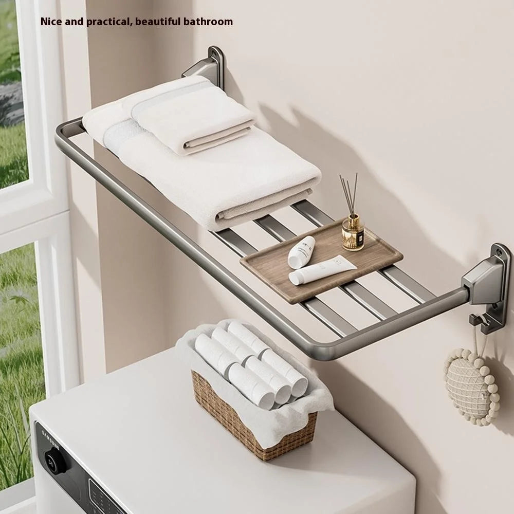 60cm Foldable Wall Mounted Drying Rack Balcony Aluminum Alloy Clothes Shoes Toys Hanger - Grey - 3