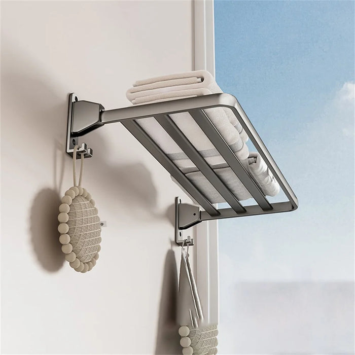 70cm Foldable Wall Mounted Drying Rack Balcony Aluminum Alloy Clothes Shoes Toys Hanger - Grey - 2