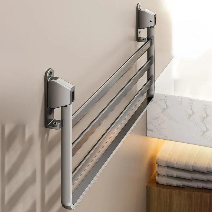 70cm Foldable Wall Mounted Drying Rack Balcony Aluminum Alloy Clothes Shoes Toys Hanger - Grey - 4