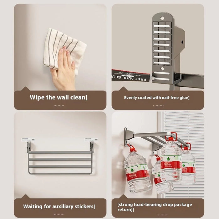 70cm Foldable Wall Mounted Drying Rack Balcony Aluminum Alloy Clothes Shoes Toys Hanger - Grey - 7