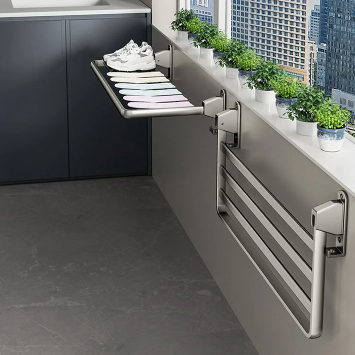 80cm Foldable Wall Mounted Drying Rack Balcony Aluminum Alloy Clothes Shoes Toys Hanger - Grey - 5