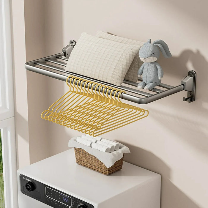 80cm Foldable Wall Mounted Drying Rack Balcony Aluminum Alloy Clothes Shoes Toys Hanger - Grey - 6