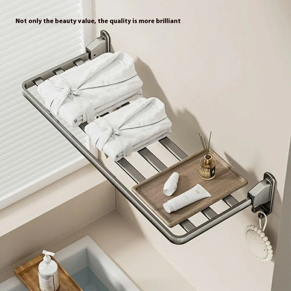 90cm Foldable Wall Mounted Drying Rack Balcony Aluminum Alloy Clothes Shoes Toys Hanger - Grey - 2