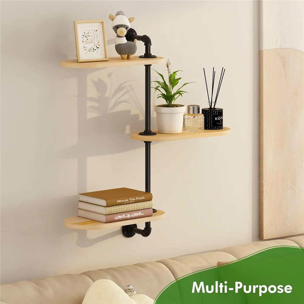 3 Tier Wall Mounted Plant Stand Rotating Shelf Carbon Steel Wood Board Flower Pot Holder Storage Rack - 5
