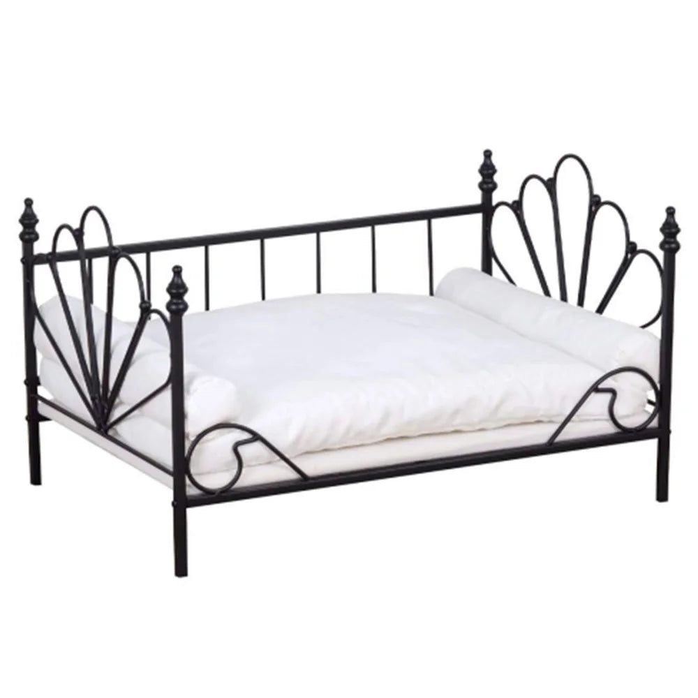 Pet Sofa Bed Iron Frame All-Season Cat Dog Bed with Removable Cushion, Size S - 1