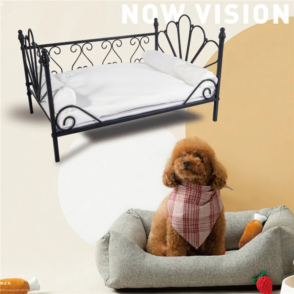 Pet Sofa Bed Iron Frame All-Season Cat Dog Bed with Removable Cushion, Size S - 3