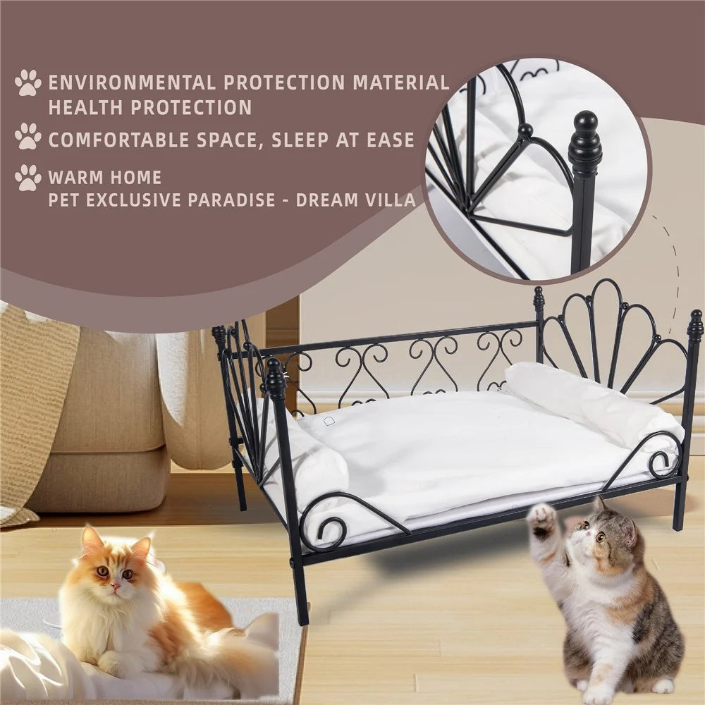 Pet Sofa Bed Iron Frame All-Season Cat Dog Bed with Removable Cushion, Size S - 4