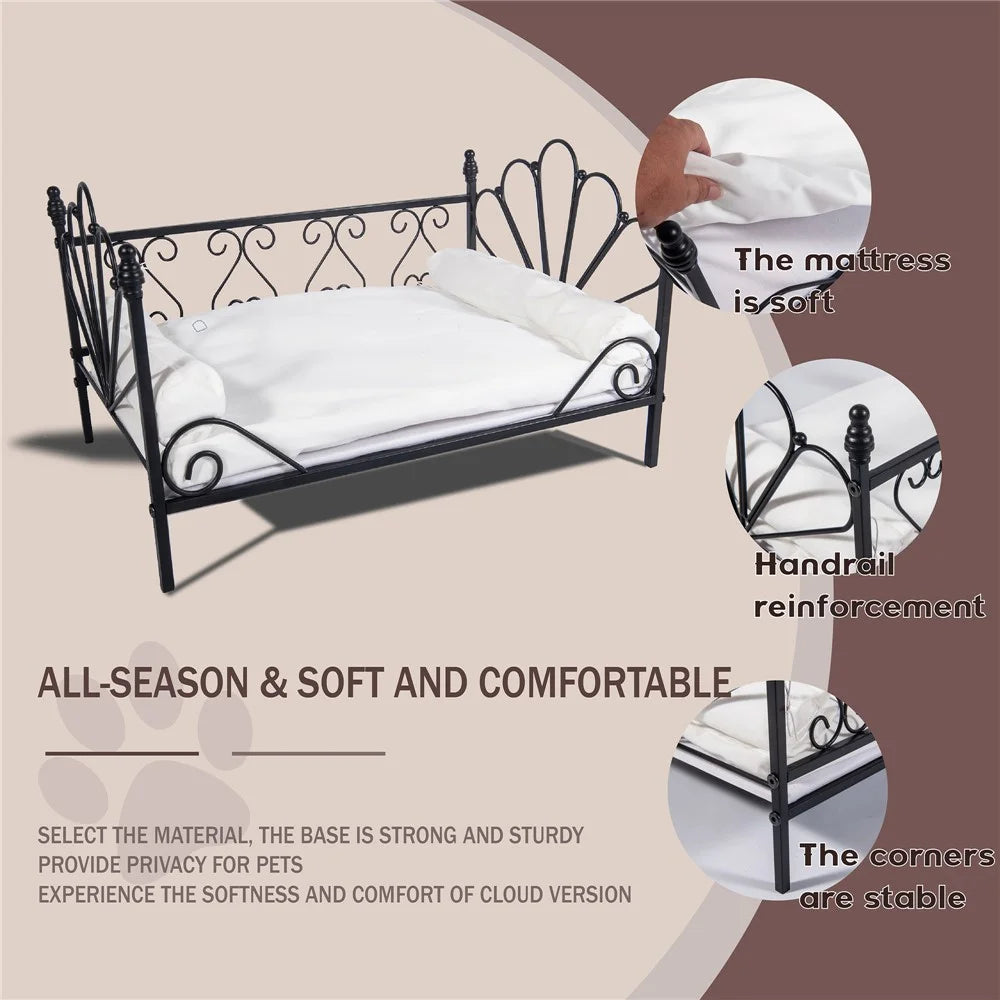 Pet Sofa Bed Iron Frame All-Season Cat Dog Bed with Removable Cushion, Size S - 5
