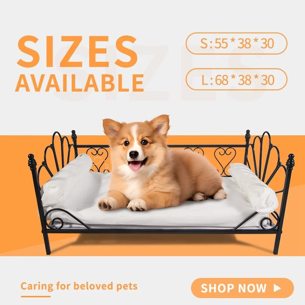 Pet Sofa Bed Iron Frame All-Season Cat Dog Bed with Removable Cushion, Size S - 7