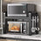 39-64cm Retractable Microwave Oven Top Rack Carbon Steel Kitchen Multi-Function Storage Shelf with 6 Hooks - Matte Black - 1