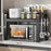 58cm Microwave Oven Top Rack Kitchen Countertop Organizer Carbon Steel Storage Shelf with 6 Hooks - Matte Black - 1