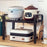58cm Microwave Oven Top Rack Kitchen Countertop Organizer Carbon Steel Storage Shelf with 6 Hooks - Matte Black - 2