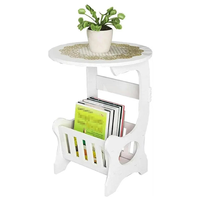 Modern Round Side Table Book Shelf Bedside Nightstand Living Room Bedroom Waterproof End Table, Size M - 2