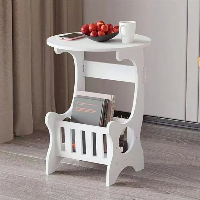 Modern Round Side Table Book Shelf Bedside Nightstand Living Room Bedroom Waterproof End Table, Size M - 3