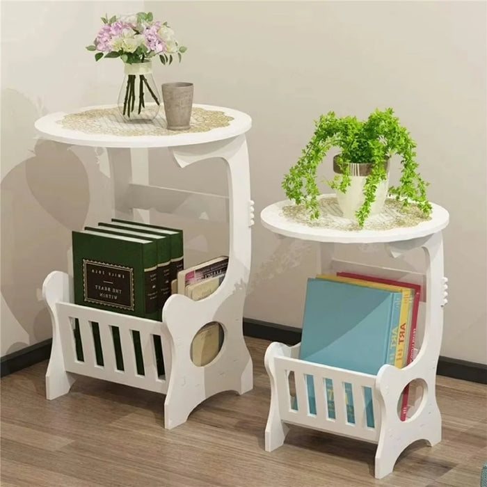 Modern Round Side Table Book Shelf Bedside Nightstand Living Room Bedroom Waterproof End Table, Size M - 7