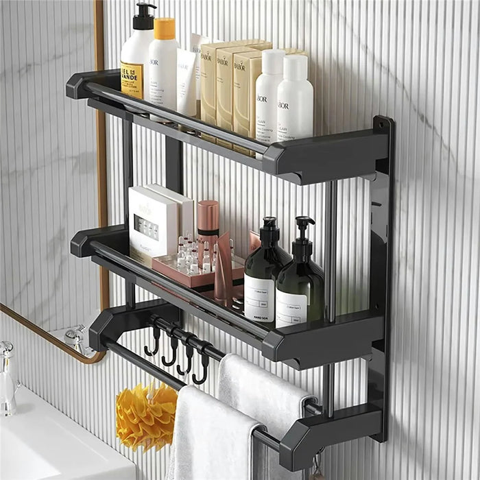 60cm Length Stainless Steel Towel Rack No Drilling Double Layer Wall Mounted Storage Shelf for Bathroom / Kitchen - 5