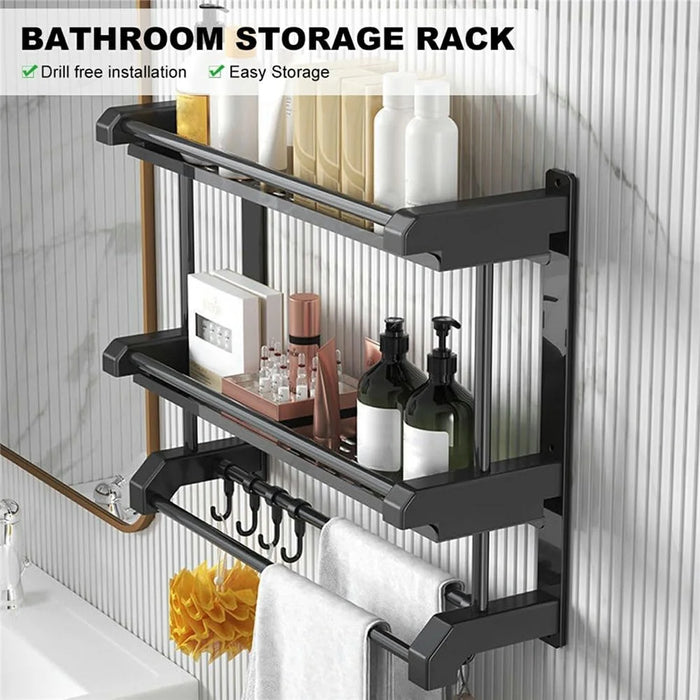 60cm Length Stainless Steel Towel Rack No Drilling Double Layer Wall Mounted Storage Shelf for Bathroom / Kitchen - 7