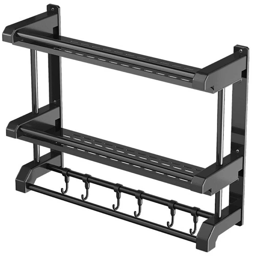 70cm Length Stainless Steel Towel Rack No Drilling Double Layer Wall Mounted Storage Shelf for Bathroom / Kitchen - 1