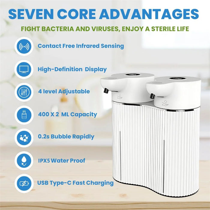 M11 Dual Head Automatic Sensor Soap Dispenser Wall Mounted Smart Foam + Liquid Drop Electric Handwash Machine - 2