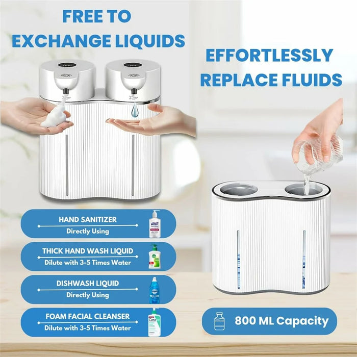 M11 Dual Head Automatic Sensor Soap Dispenser Wall Mounted Smart Foam + Liquid Drop Electric Handwash Machine - 7