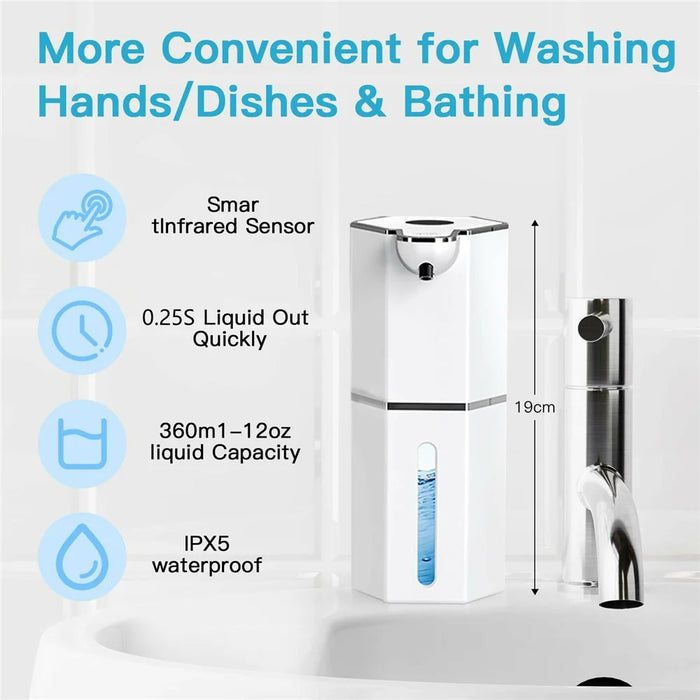M12 360ml Automatic Soap Dispenser Wall Mounted Electric Foam Hand Wash Touchless Sensor - Beige / Foam Type - 6