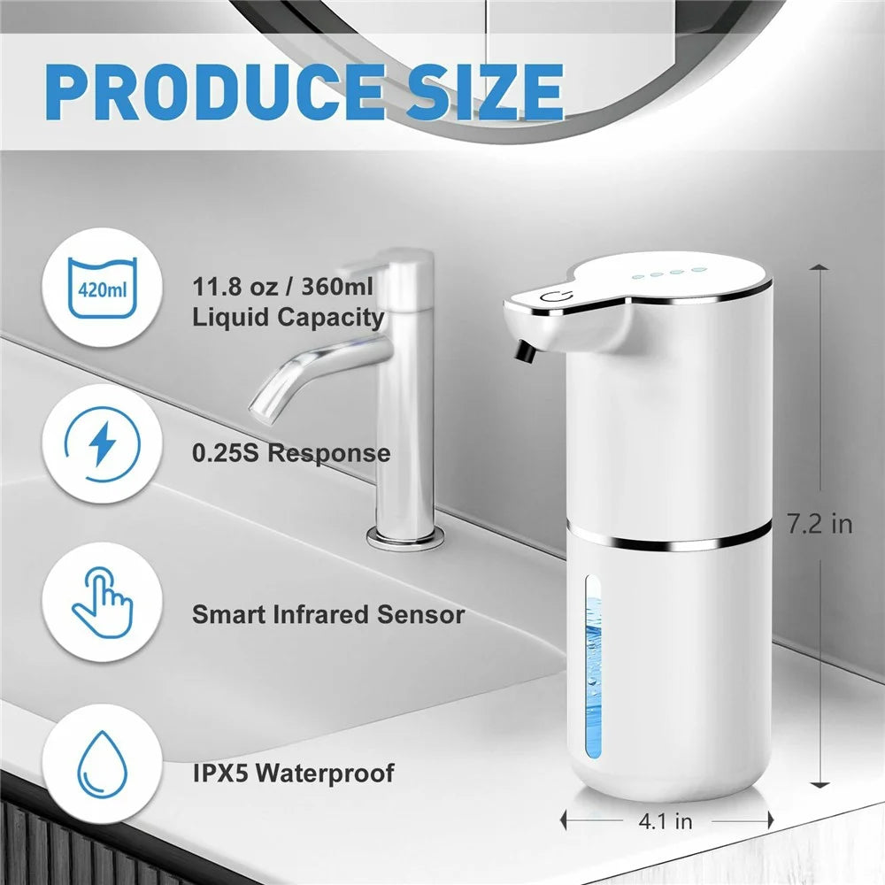 M1 360ml Automatic Soap Dispenser with Drain Cleaner Wall Mounted Touchless Hand Wash IPX5 Waterproof - White / Foam Type - 2