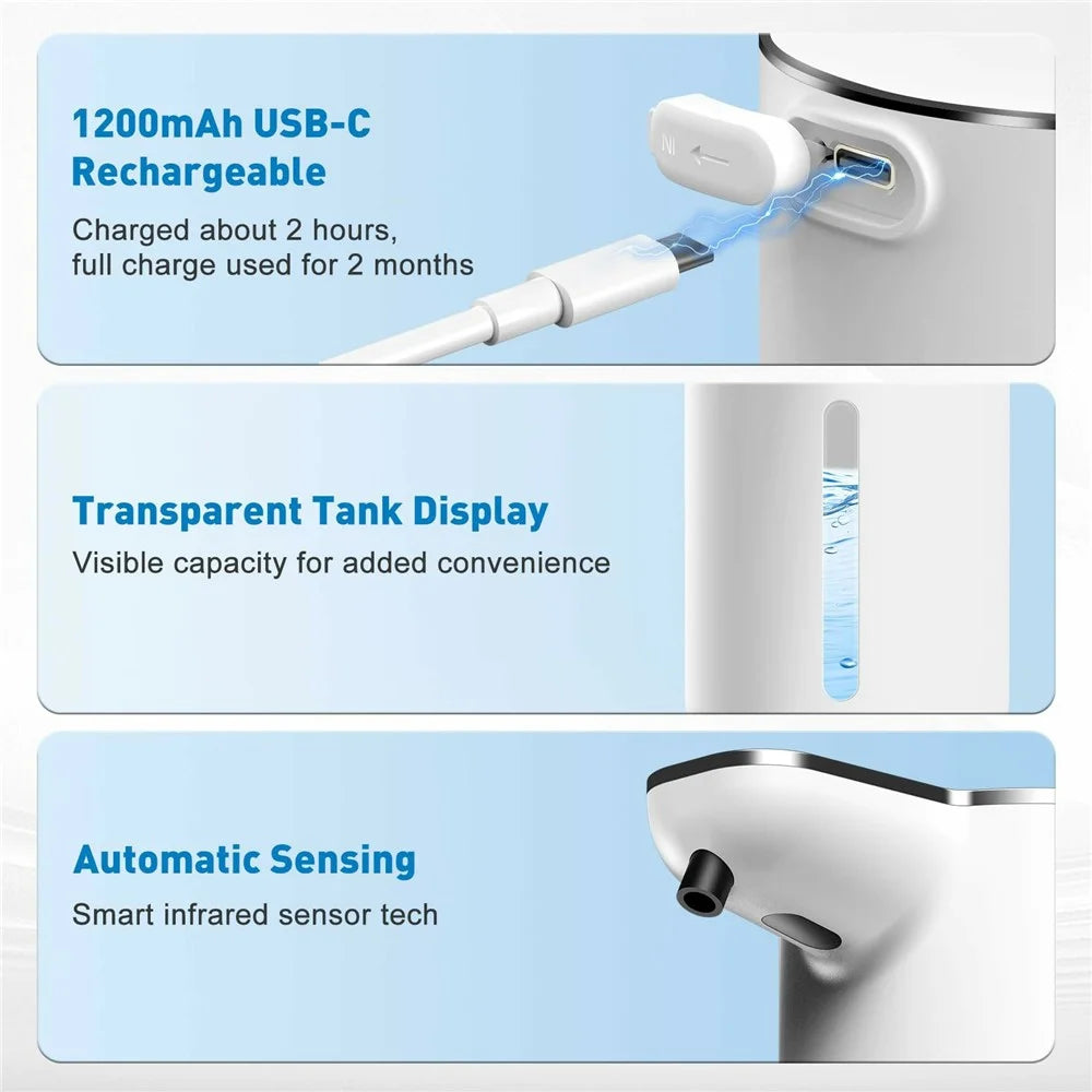 M1 360ml Automatic Soap Dispenser with Drain Cleaner Wall Mounted Touchless Hand Wash IPX5 Waterproof - White / Foam Type - 3
