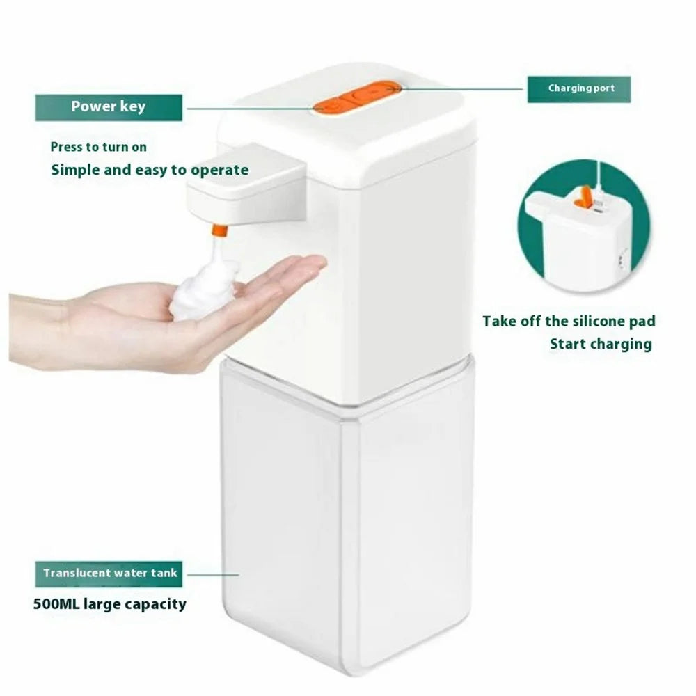 C1 500ml Automatic Soap Dispenser Wall Mounted Smart Electric Handwash Machine with Drain Cleaner - White / Foam Type - 3