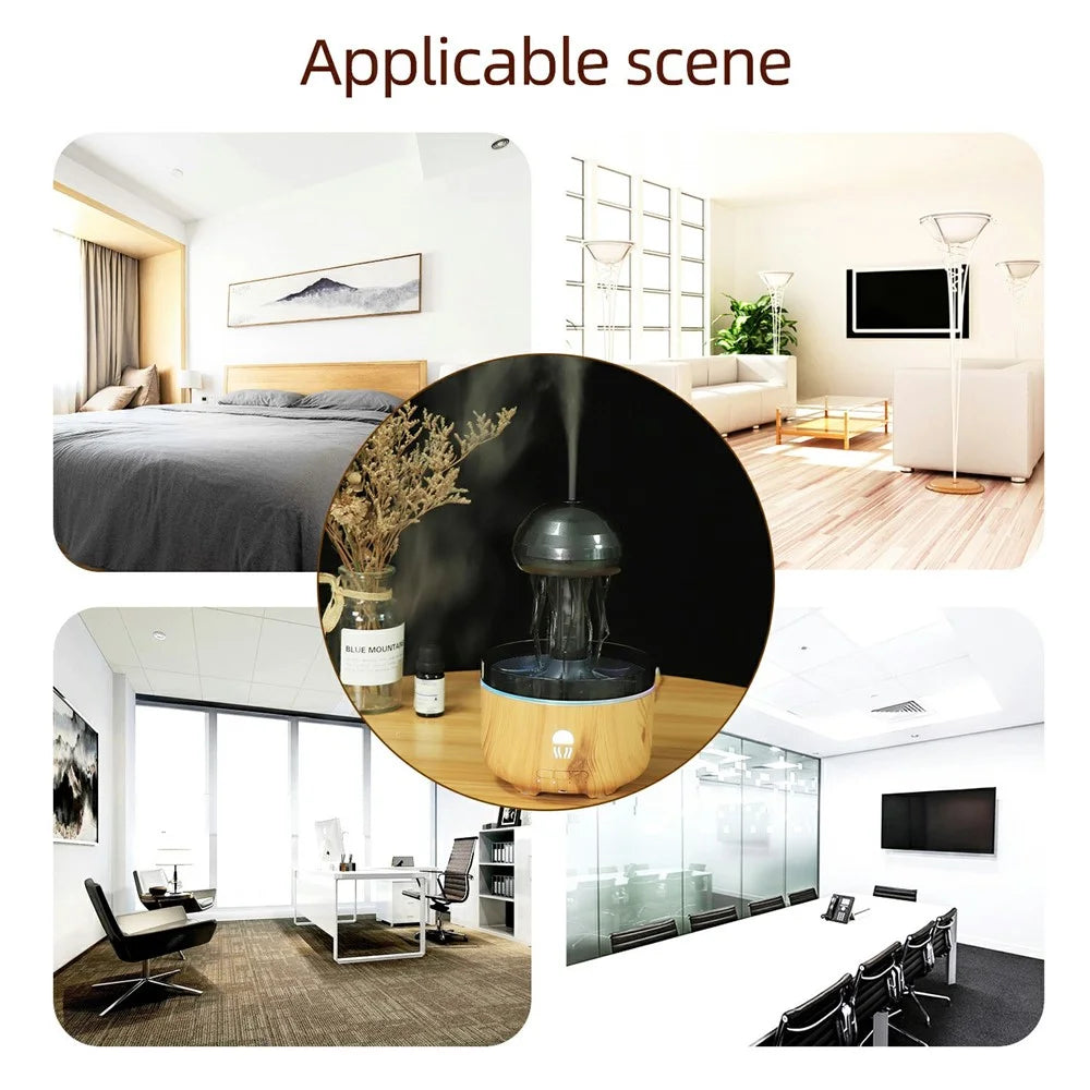 Jellyfish Humidifier For Home Office Desk 7 Color LED Atmosphere Light Aroma Diffuser Rotating Mist - EU Plug - Dark Wood Grain - 3