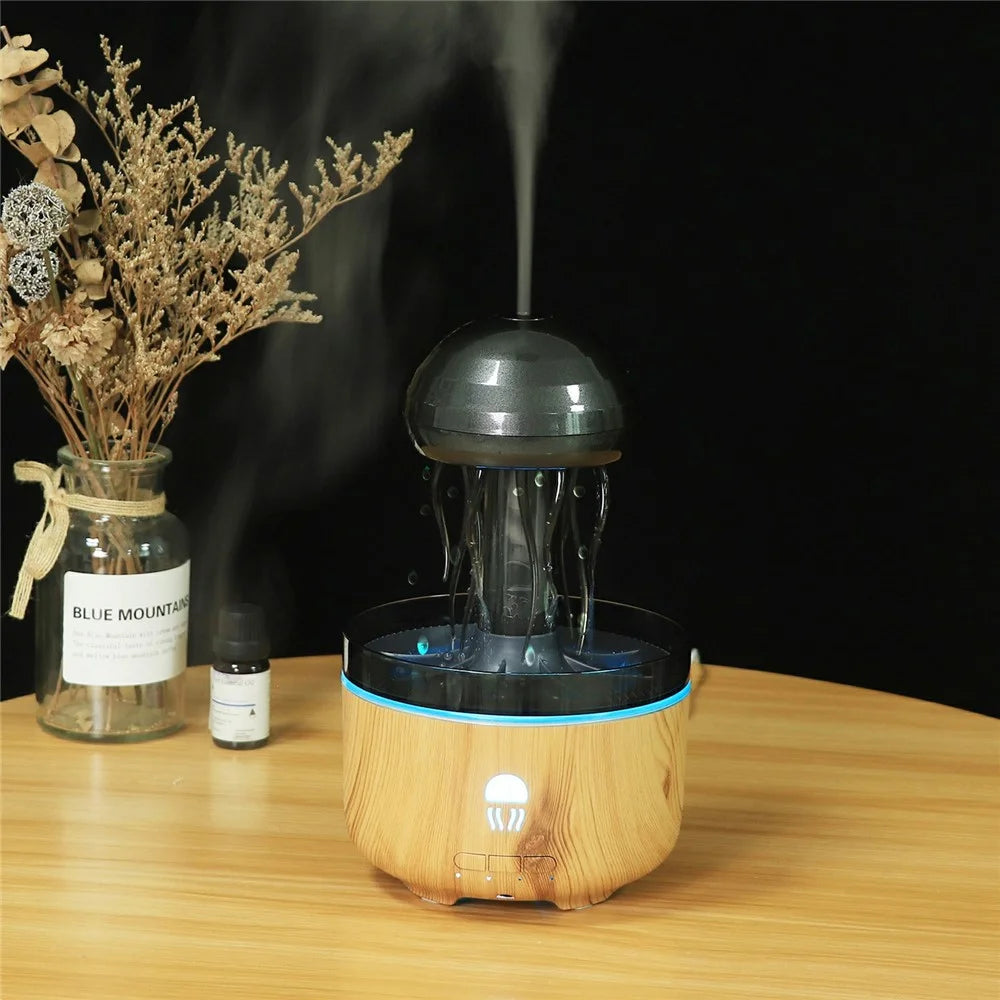 Jellyfish Humidifier For Home Office Desk 7 Color LED Atmosphere Light Aroma Diffuser Rotating Mist - EU Plug - Dark Wood Grain - 5