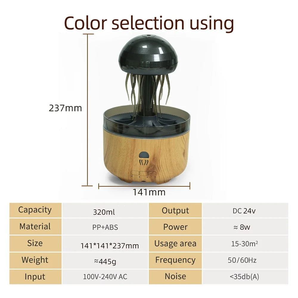 Jellyfish Humidifier For Home Office Desk 7 Color LED Atmosphere Light Aroma Diffuser Rotating Mist - EU Plug - Dark Wood Grain - 6