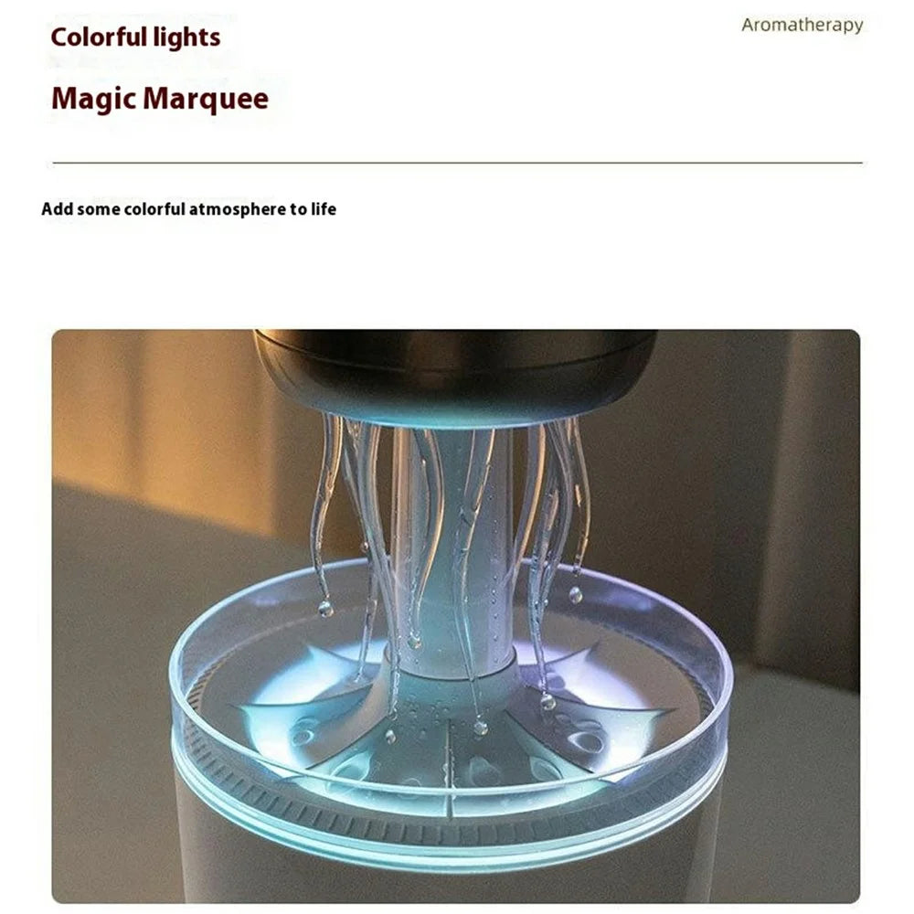 Jellyfish Humidifier For Home Office Desk 7 Color LED Atmosphere Light Aroma Diffuser Rotating Mist - EU Plug - Dark Wood Grain - 7