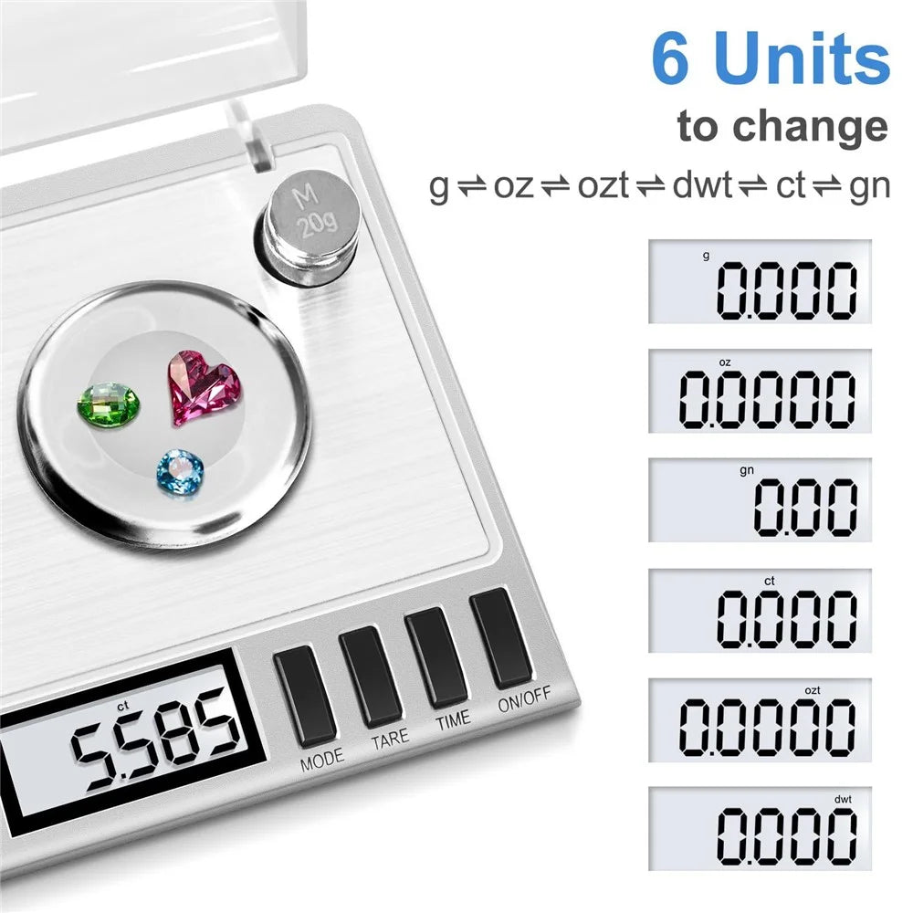 Stainless Steel Digital Scale 50g  /  0.001g High Precision Jewelry Powder Scale with Calibration Weights - 4