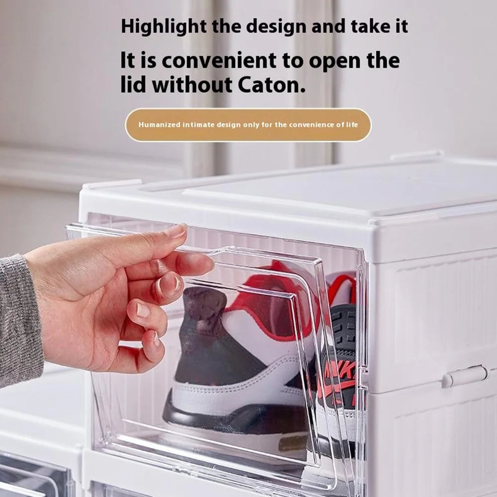 1 Layer No Installation Foldable Shoe Box Transparent Door Plastic Stackable Storage Container - 4