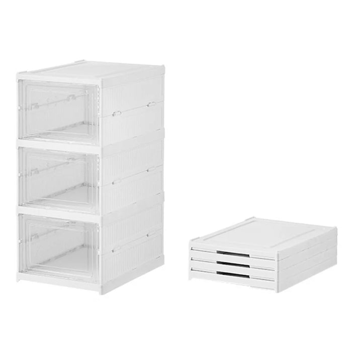 3 Layer No Installation Foldable Shoe Box Transparent Door Plastic Stackable Storage Container - 1