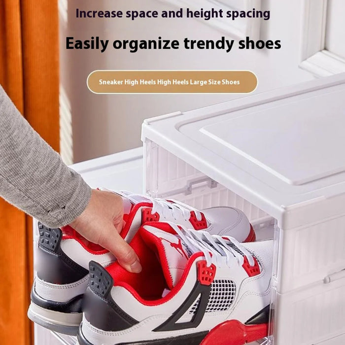 3 Layer No Installation Foldable Shoe Box Transparent Door Plastic Stackable Storage Container - 2
