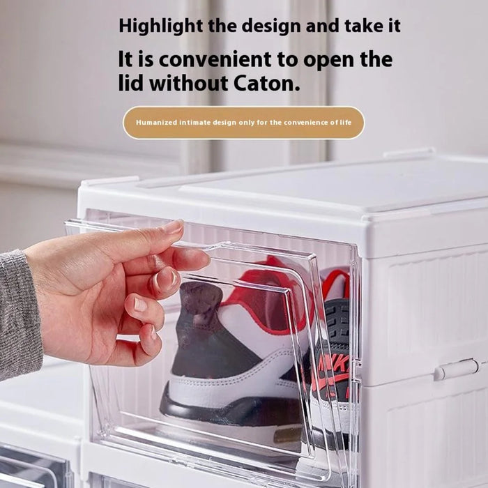 3 Layer No Installation Foldable Shoe Box Transparent Door Plastic Stackable Storage Container - 4