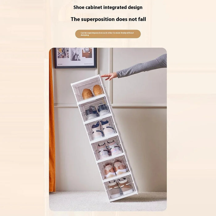 3 Layer No Installation Foldable Shoe Box Transparent Door Plastic Stackable Storage Container - 5