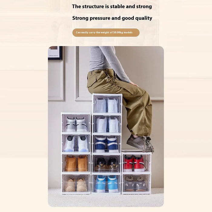 3 Layer No Installation Foldable Shoe Box Transparent Door Plastic Stackable Storage Container - 6