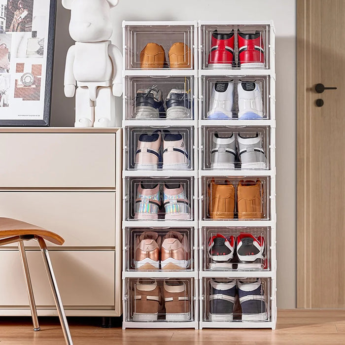 3 Layer No Installation Foldable Shoe Box Transparent Door Plastic Stackable Storage Container - 7