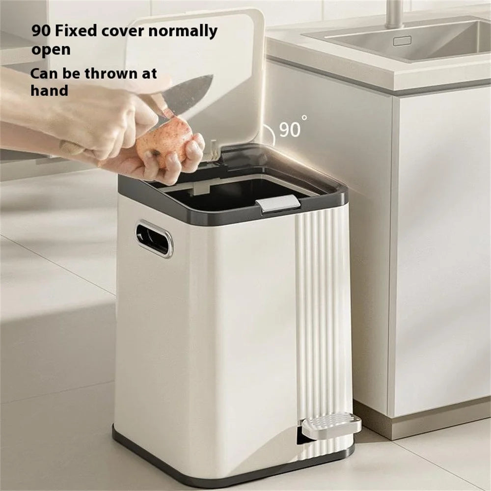 Dual Opening Trash Can Hand Press / Foot Pedal ABS+PP Large Capacity Silent Close Garbage Bin - 2