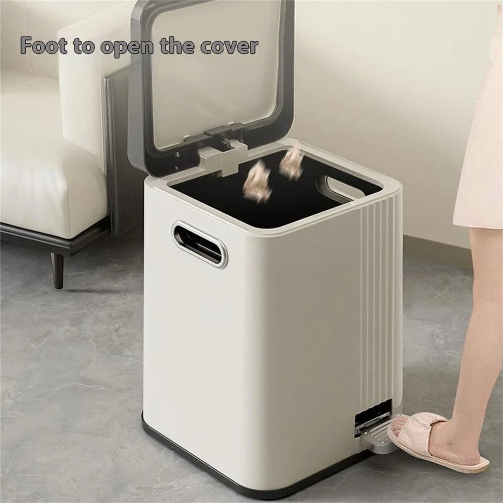 Dual Opening Trash Can Hand Press / Foot Pedal ABS+PP Large Capacity Silent Close Garbage Bin - 3