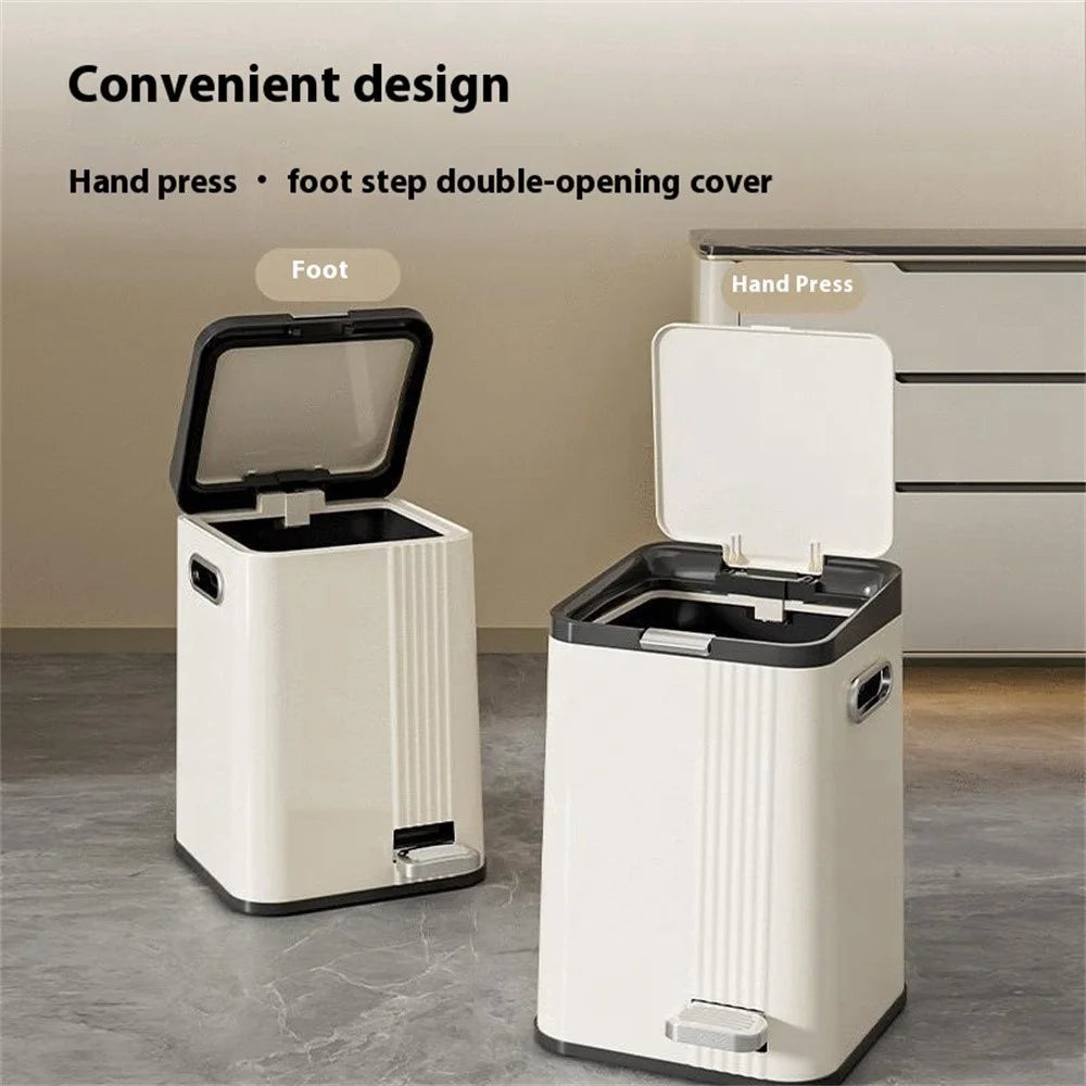 Dual Opening Trash Can Hand Press / Foot Pedal ABS+PP Large Capacity Silent Close Garbage Bin - 4